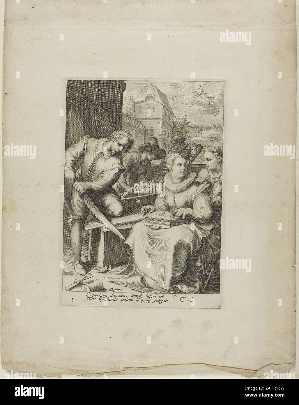 Saenredam gen. Il mezzogiorno, piastra da tre a quattro volte al giorno. 1585-1607. Paesi Bassi. Incisione su crema di latte di cui carta (scolorito a beige) Foto Stock