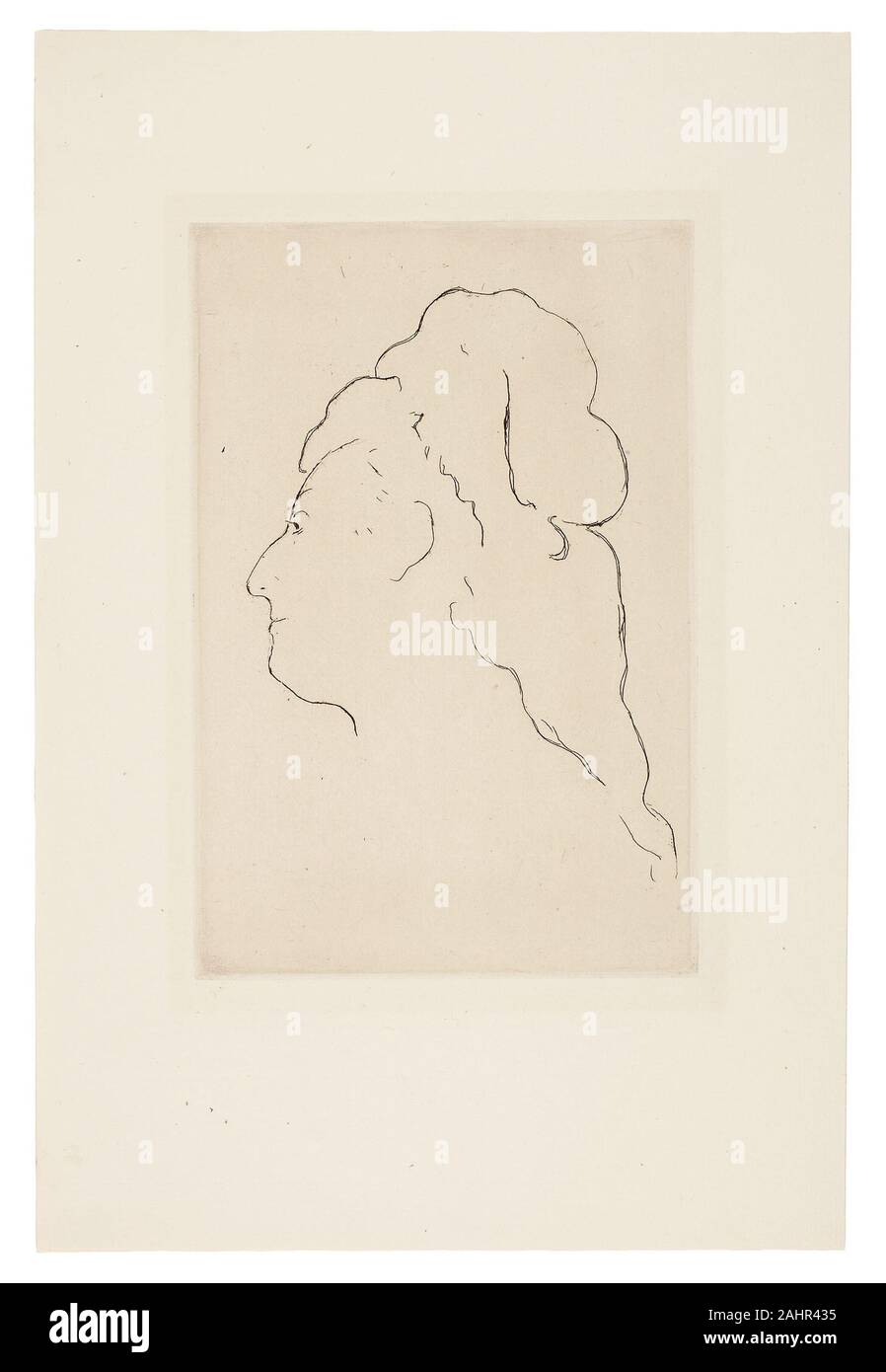 Édouard Manet. Profilo di Eva Gonzales, ruotato verso sinistra. 1870. La Francia. Attacco con piastra in tono nero su crema di latte di cui la carta Questo attacco viene prelevata dalla prima delle due ritratti Manet dipinto del suo studente Eva Gonzalez (ora alla National Gallery di Londra), raffigurante la sua pittura in Manet's studio. Berthe Morisot secondo come riferito è stato geloso di innumerevoli sedute necessari e la pittura non è stata completata fino all'ultimo giorno per inviarlo al Salon del 1870. Foto Stock