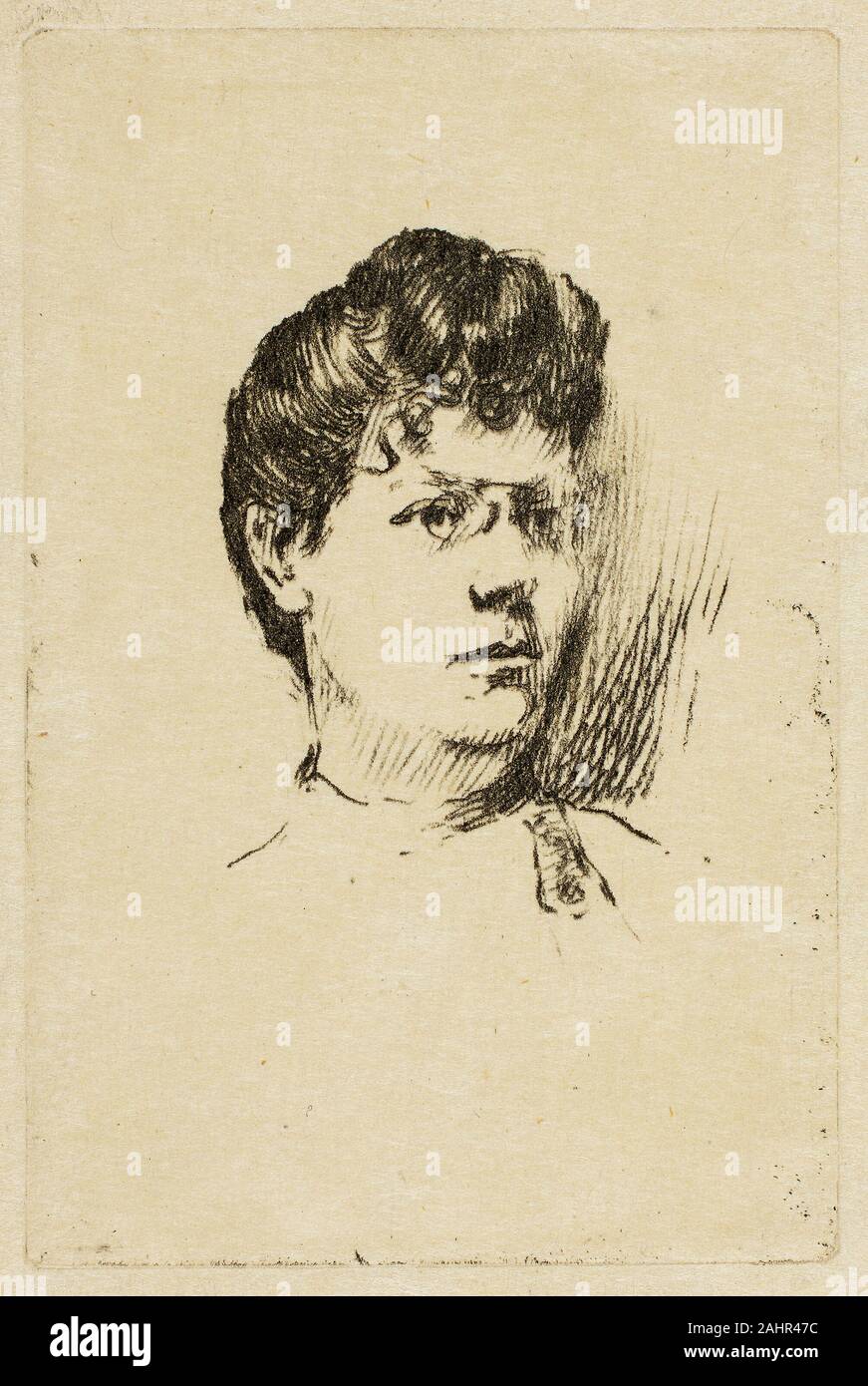 Theodore Roussel. Schizzo di una testa di donna. 1895-1900. In Inghilterra. Terreno morbido attacco in marrone-nero su crema carta giapponese Foto Stock