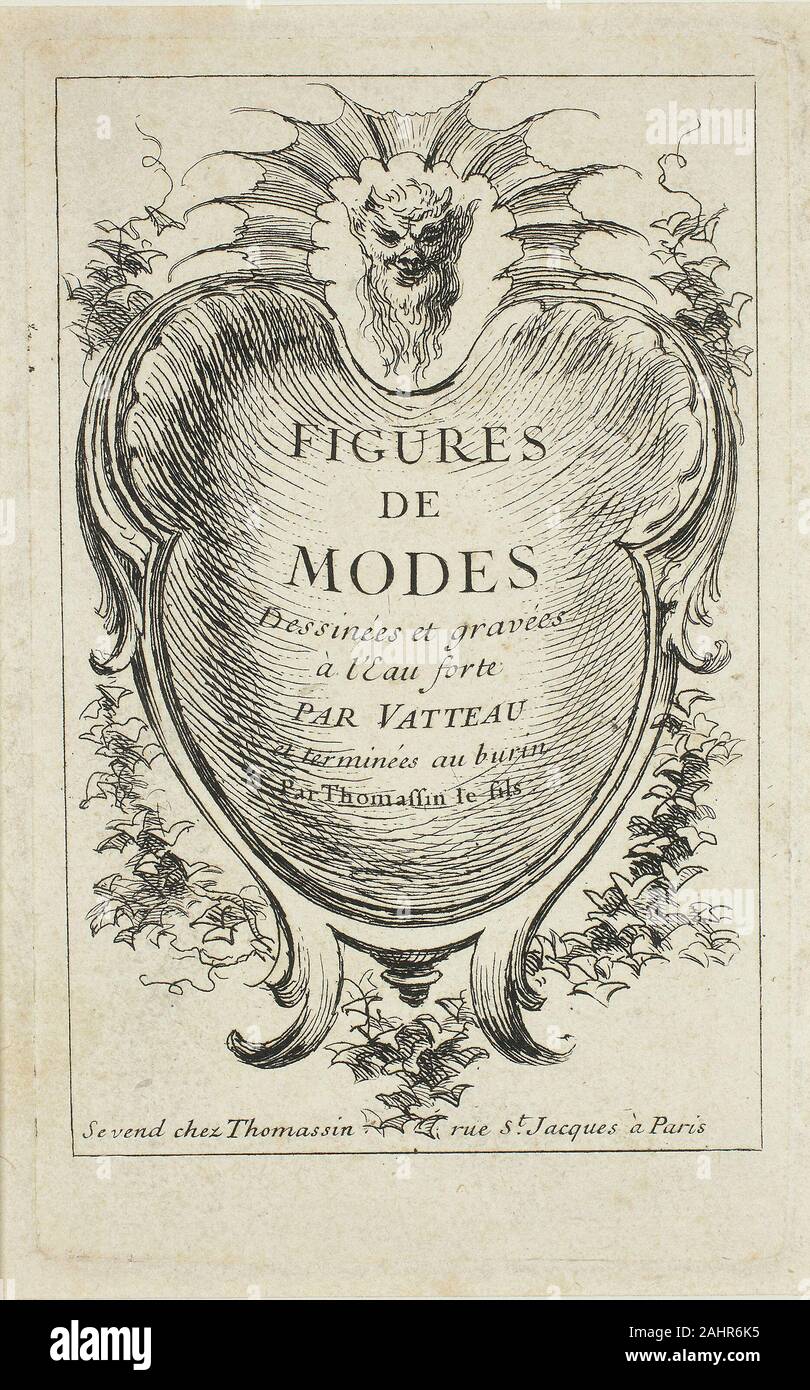 Jean Antoine Watteau. Pagina titolo, da figure du mode. 1705-1715. La Francia. Attacco in nero su avorio di cui la carta Foto Stock
