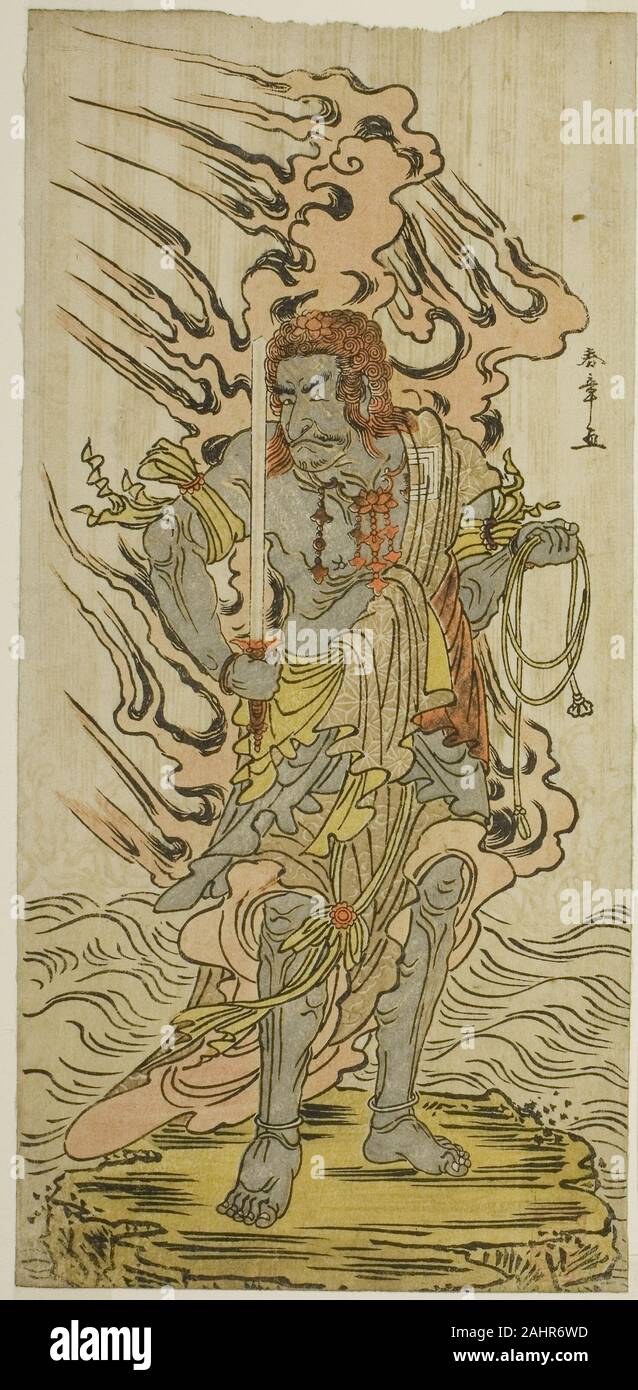 Katsukawa Shunsho. L'attore Ichikawa Danjuro V come una immagine di pietra di Fudo Myoo nel gioco Kitekaeru Nishiki no Wakayaka, eseguita presso il Teatro Nakamura nell'undicesimo mese, 1780. 1775-1785. Il Giappone. Colore stampa woodblock; hosoban; lamiera sinistra del dittico Foto Stock