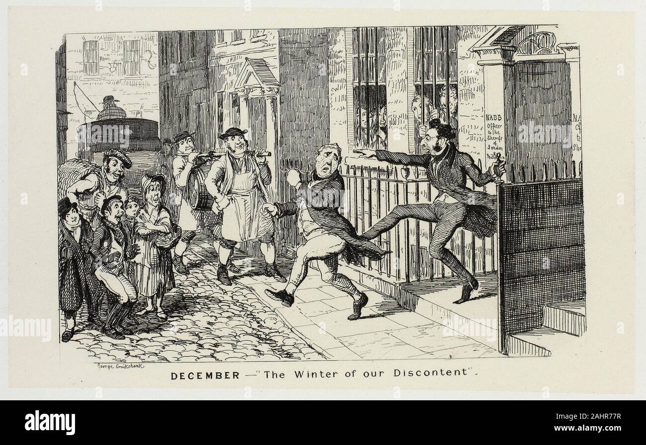 George Cruikshank. Dicembre - Inverno del nostro scontento da George Cruikshank di incisioni in acciaio per il fumetto Almanacks 1835-1853. 1839. In Inghilterra. Attacco in acciaio nero in crema carta india, stabilite su off-white card (chine collé) Foto Stock