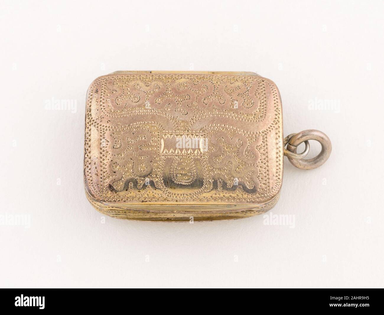 Vinaigrette Purse-Shaped. 1817-1818. Birmingham. Argento e argento dorato Foto Stock