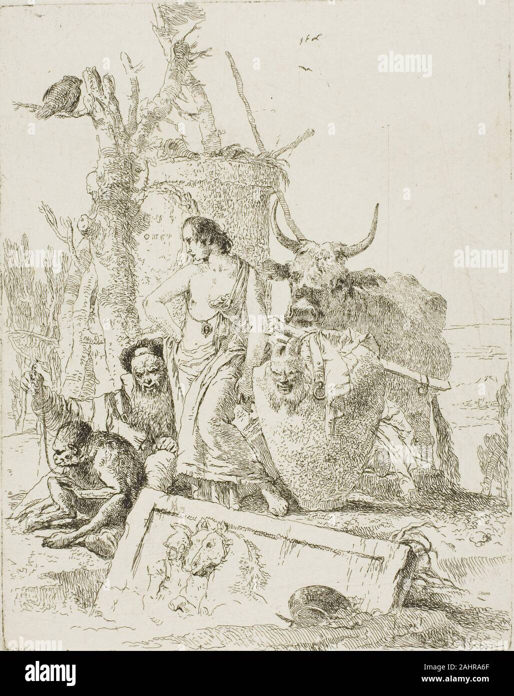 Giambattista Tiepolo. Pastorelli e uomo vecchio con una scimmia, da scherzi. 1735-1740. L'Italia. Attacco stampati in nero su carta Foto Stock