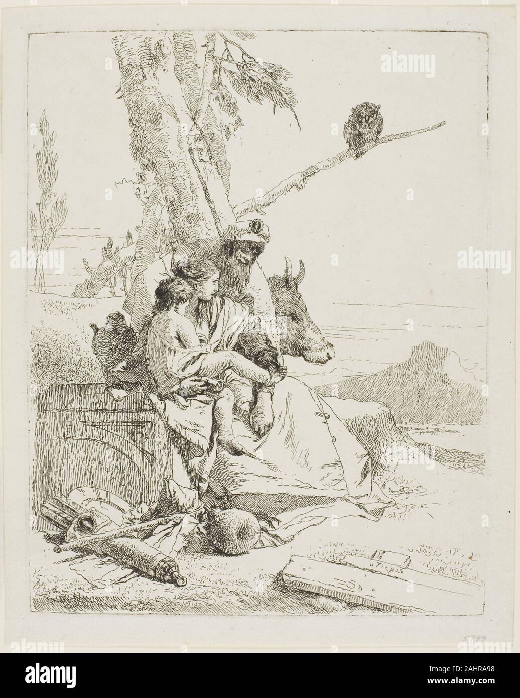 Giambattista Tiepolo. La famiglia del contadino orientali, da scherzi. 1735-1740. L'Italia. Attacco stampati in nero su carta Foto Stock