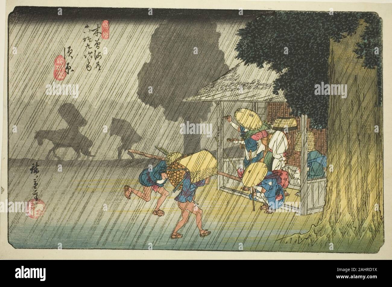 Utagawa Hiroshige. No. 40 Suhara, dalla serie di sessanta nove stazioni del Kisokaido (Kisokaido rokujukyu tsugi no uchi). 1830-1843. Il Giappone. Colore stampa woodblock; oban Foto Stock