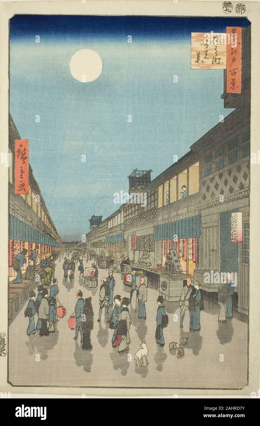 Utagawa Hiroshige. Vista notturna di Saruwaka-machi (Saruwaka-machi mettervi in nessun kei), dalla serie di un centinaio di famose vedute di Edo (Meisho Edo hyakkei). 1856. Il Giappone. Colore stampa woodblock; ōban Foto Stock