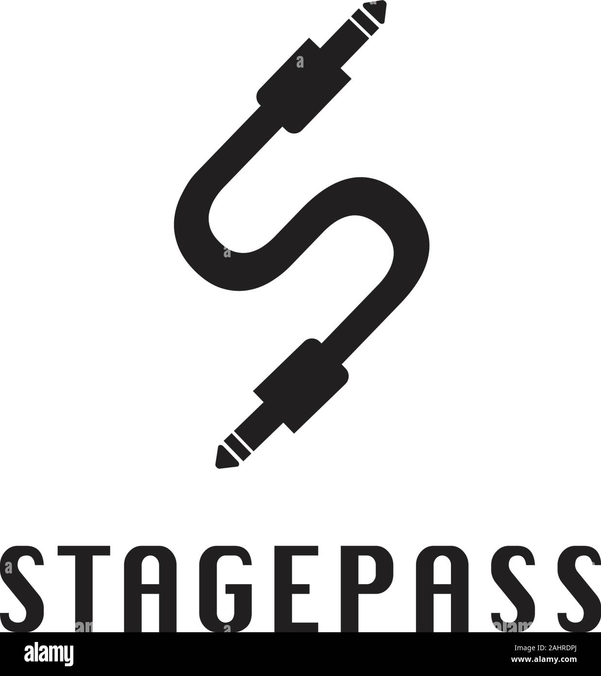 Logo Stagepass concetto, lettera S Alapbetic Logo Design Template, cavo Jack, elemento elettrico, elemento audio, sistema audio, piatto Design Logo Illustrazione Vettoriale