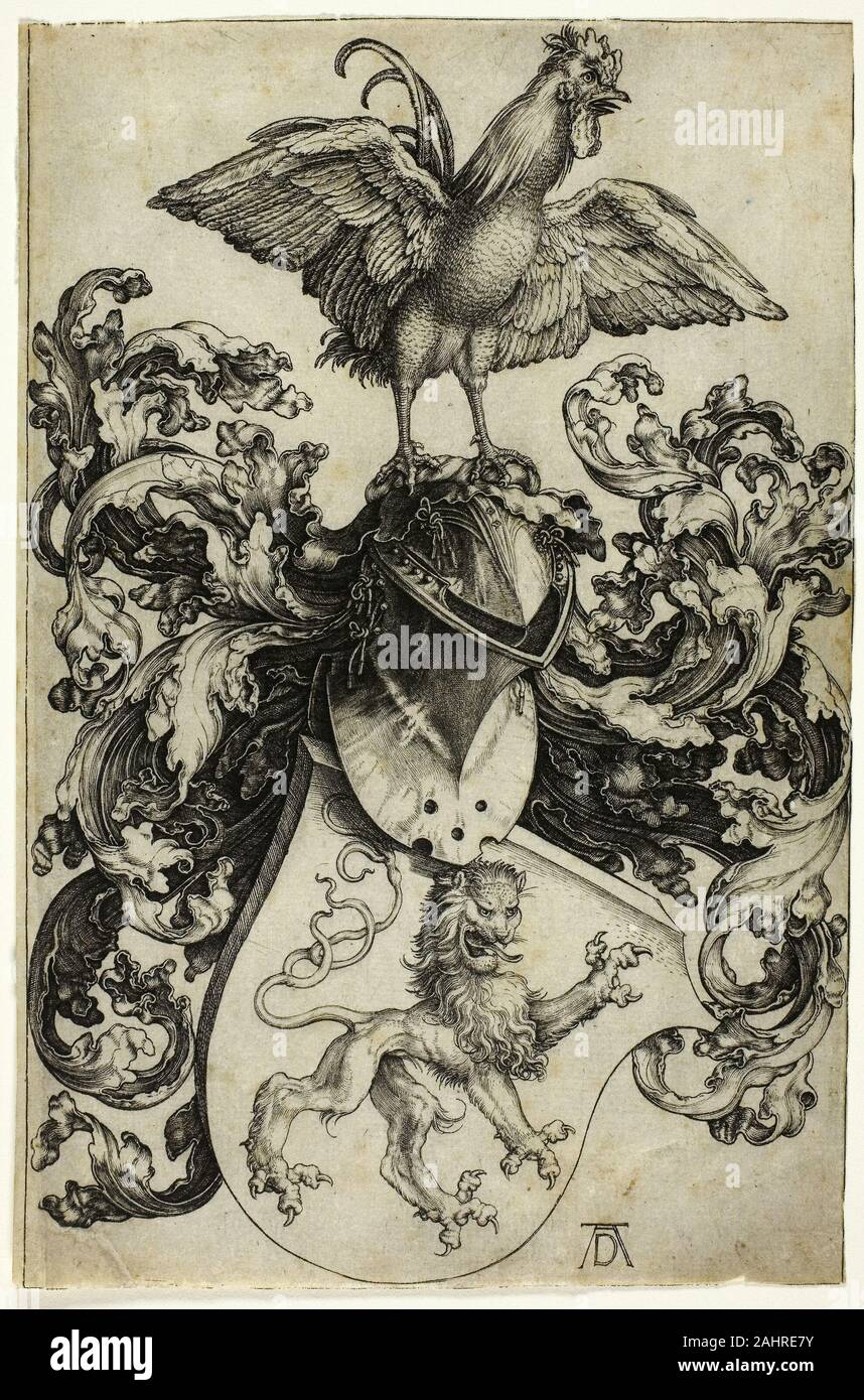 Albrecht Dürer. Stemma con Lion Gallo e. 1503. Germania. Incisione in nero su avorio di cui la carta Foto Stock