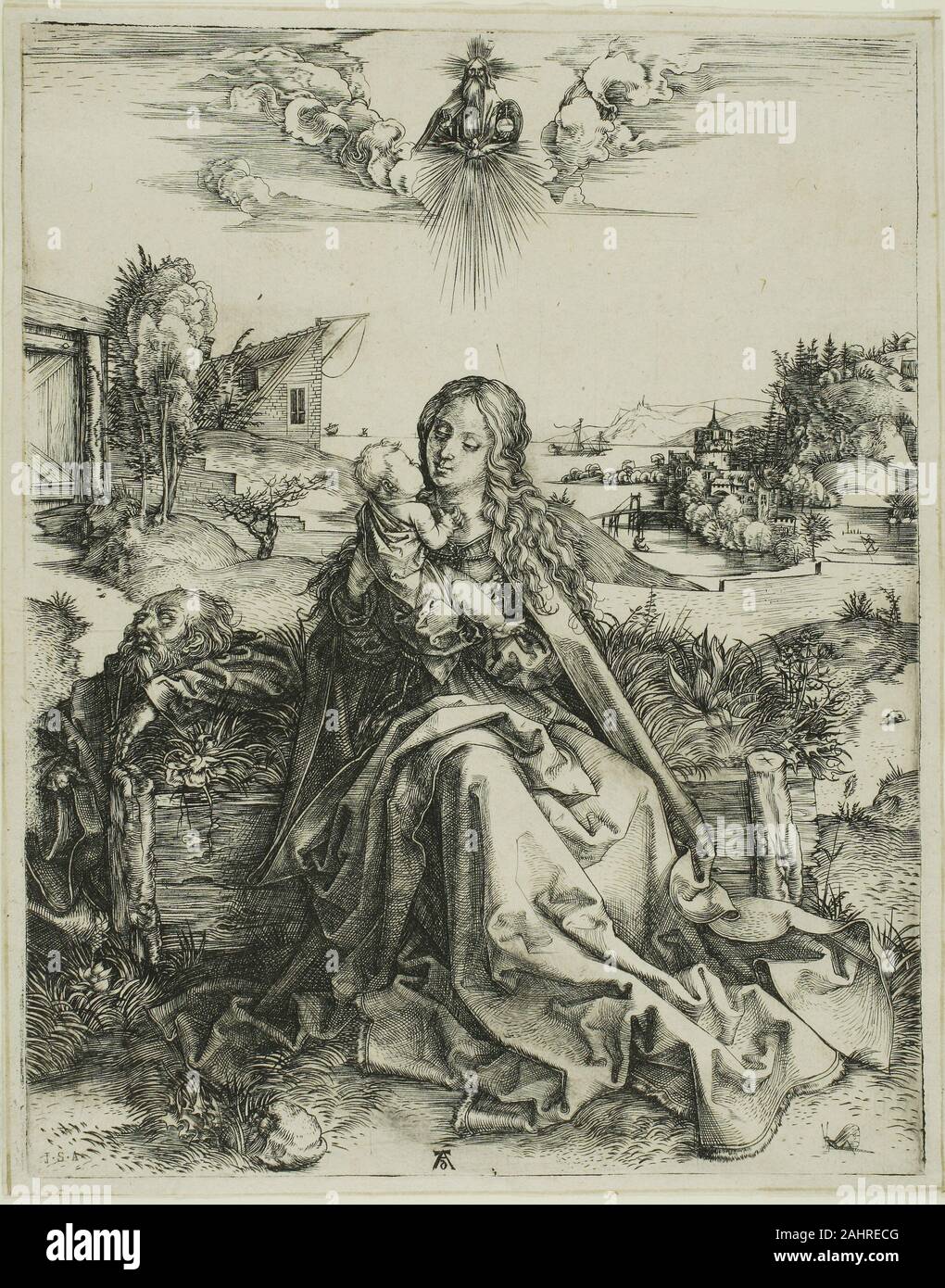 Albrecht Dürer. La Vergine con la libellula. 1490-1500. Germania. Incisione in nero su avorio di cui la carta Foto Stock