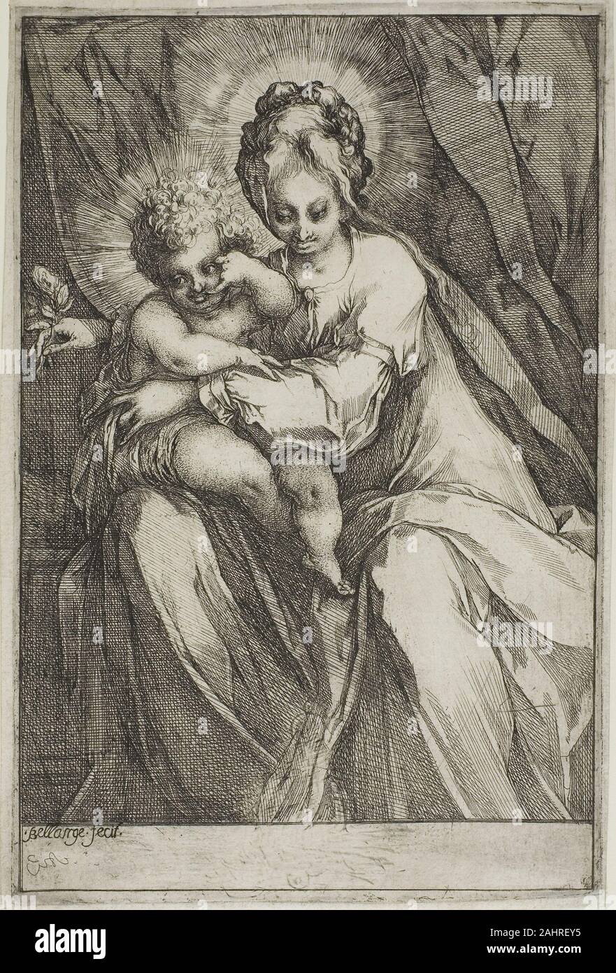 Jacques Bellange. La Vergine e il bambino con una rosa. 1605-1615. La Francia. Incisione al bulino e stampato in nero su bianco di cui la carta Foto Stock