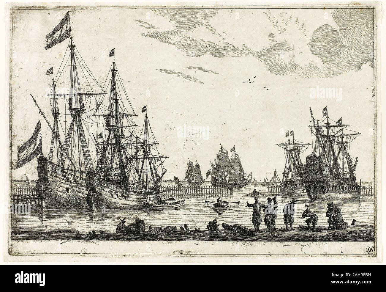 Reinier Zeeman (Reinier Nooms). Quattro navi a vela in un frangiflutti, da tredici scene navale. 1650-1664. Holland. Incisione su avorio di cui la carta Foto Stock
