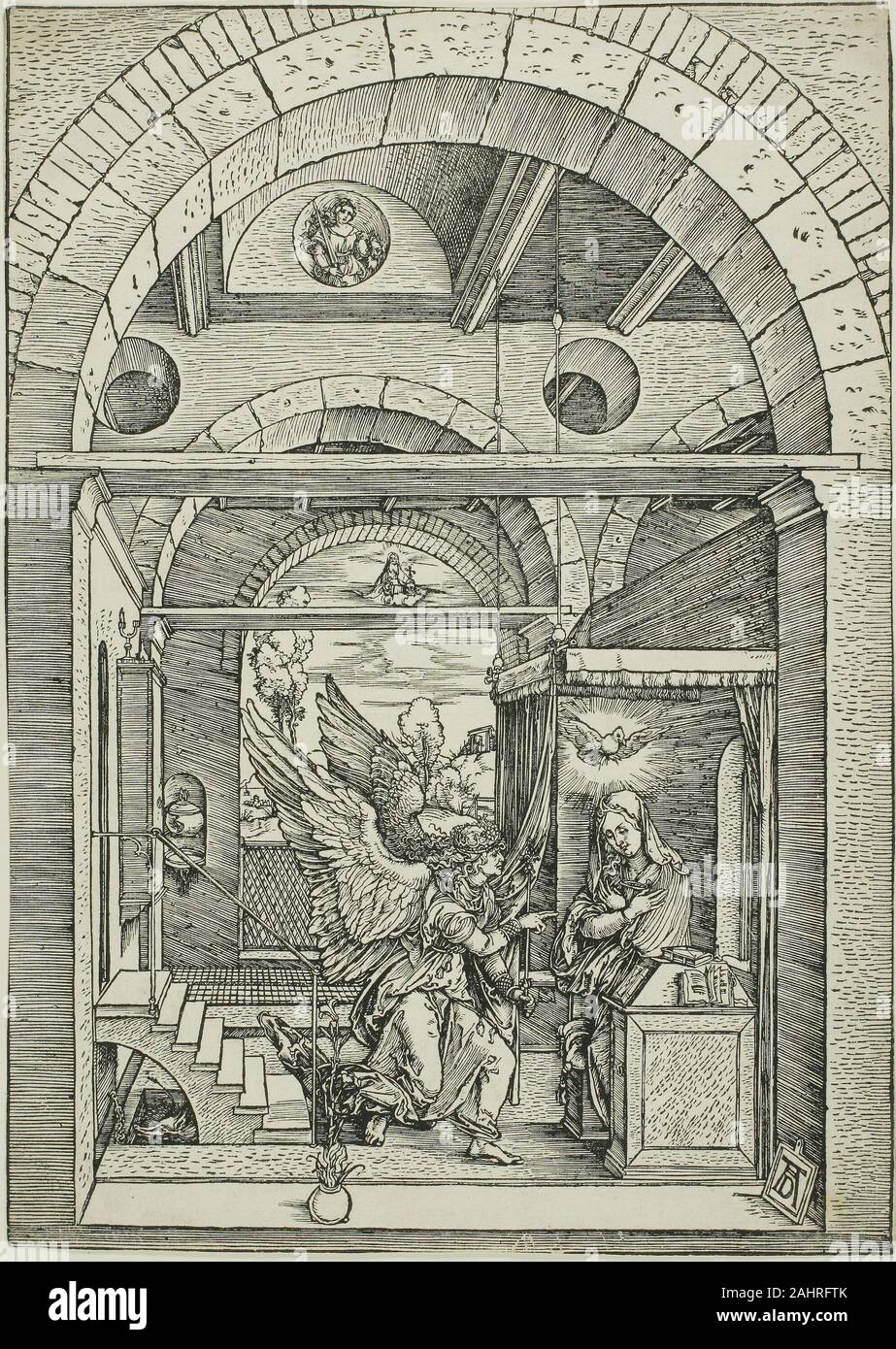 Albrecht Dürer. L'Annunciazione, dalla vita della Vergine. 1503. Germania. Xilografia in nero su avorio di cui la carta Foto Stock