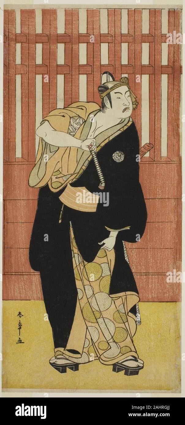 Katsukawa Shunsho. L'attore Ichimura Uzaemon IX come Soga no Goro Tokimune dissimulata come Agemaki no Sukeroku nel gioco Sukeroku Yukari no Edo-zakura, eseguita presso il Teatro Ichimura nel quinto mese, 1782. 1777-1787. Il Giappone. Colore stampa woodblock; hosoban; da un pentaptych ( ) Foto Stock