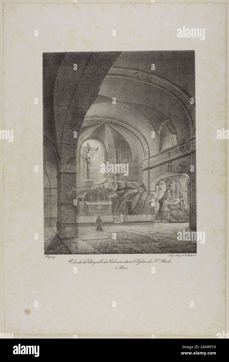 Nicolas Chapuy. Vista della Cappella del Calvario nella chiesa di San Rocco, Parigi. 1810-1858. La Francia. Litografia in bianco e nero in avorio carta intessuta Foto Stock