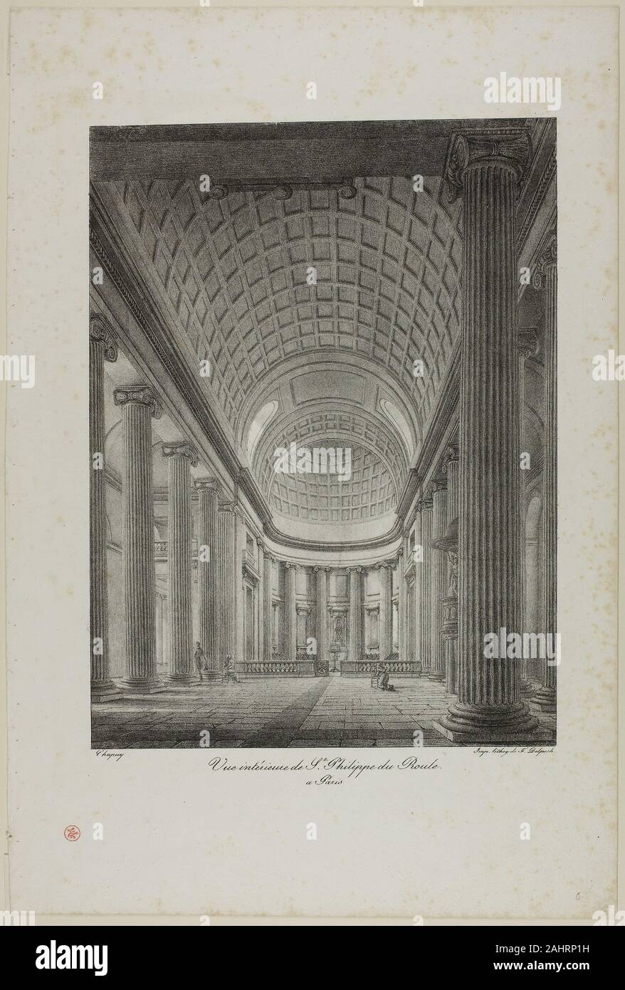 Nicolas Chapuy. Vista interna di St Philippe du Roule, Parigi. 1810-1858. La Francia. Litografia in bianco e nero in avorio carta intessuta Foto Stock