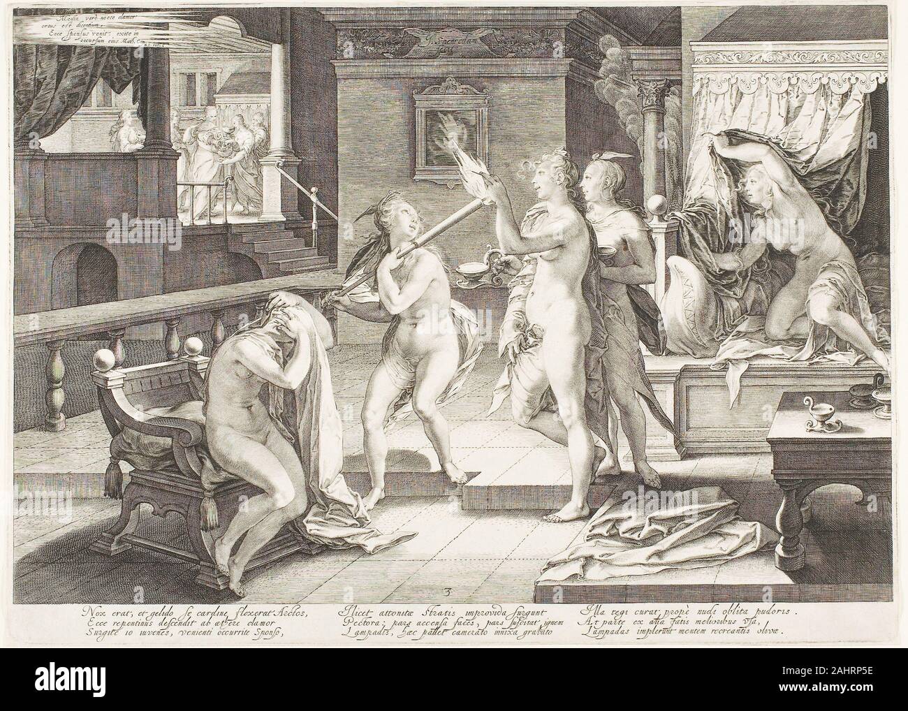 Saenredam gen. Lastra 3, da cinque sagge e cinque vergini stolte. 1606. Paesi Bassi. Incisione su carta Foto Stock