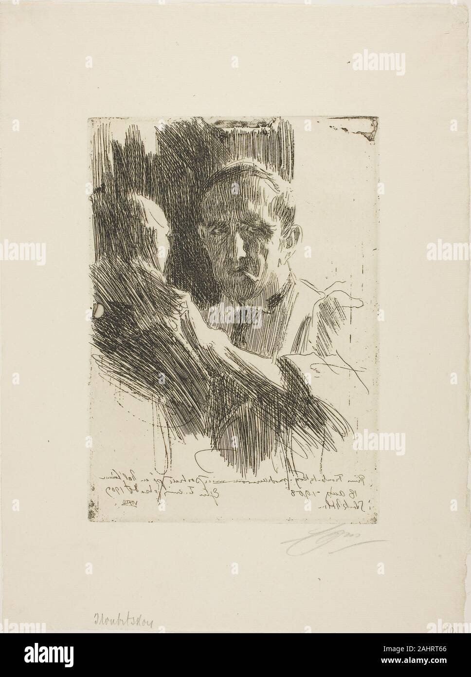 Anders Zorn. Il principe Paolo Troubetzkoy II (busto). 1909. La Svezia. Incisione su avorio di cui la carta Foto Stock