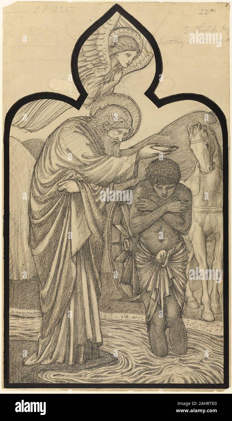 Sir Edward Burne-Jones. San Filippo battezzare l'eunuco. 1853-1898. In Inghilterra. Grafite e carbone, con pennello e inchiostro nero e tracce di pennello e brown gouache su crema carta intessuta, previste sulla scheda di crema Foto Stock