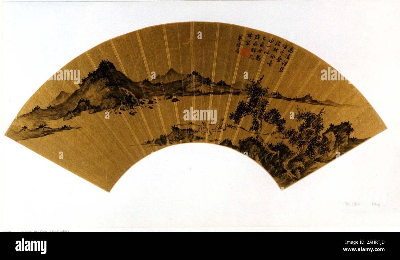 Pei Zhi. Paesaggio. 1368-1644. Cina. Album Leaf (ventola); inchiostro su fondo oro Foto Stock