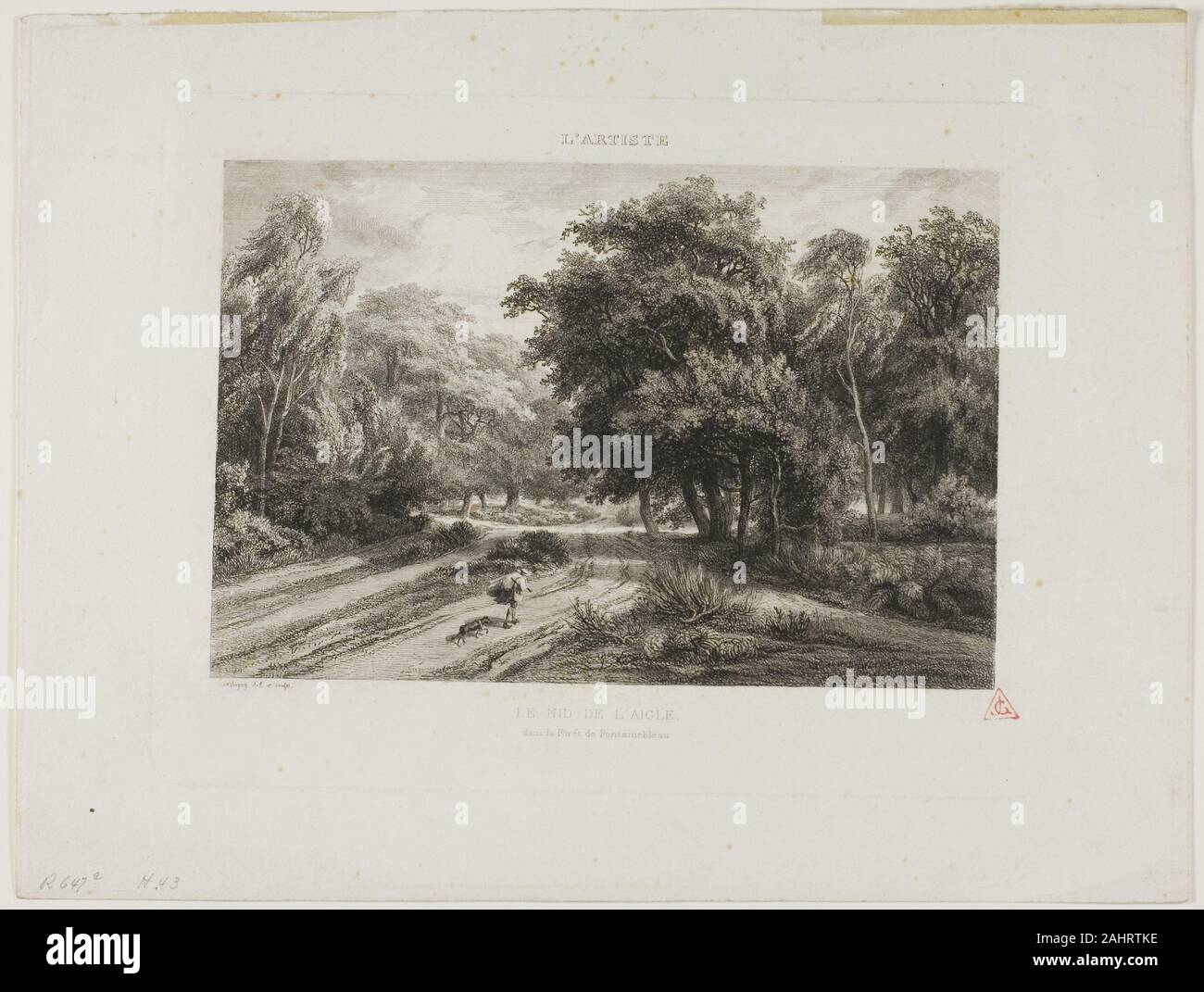 Charles François Daubigny. Il Nido dell'Aquila nella foresta di Fontainebleau. 1844. La Francia. Incisione su avorio carta intessuta Foto Stock Charles François Daubigny. Il Nido dell'Aquila nella foresta di Fontainebleau. 1844. La Francia. Incisione su avorio carta intessuta Foto Stock