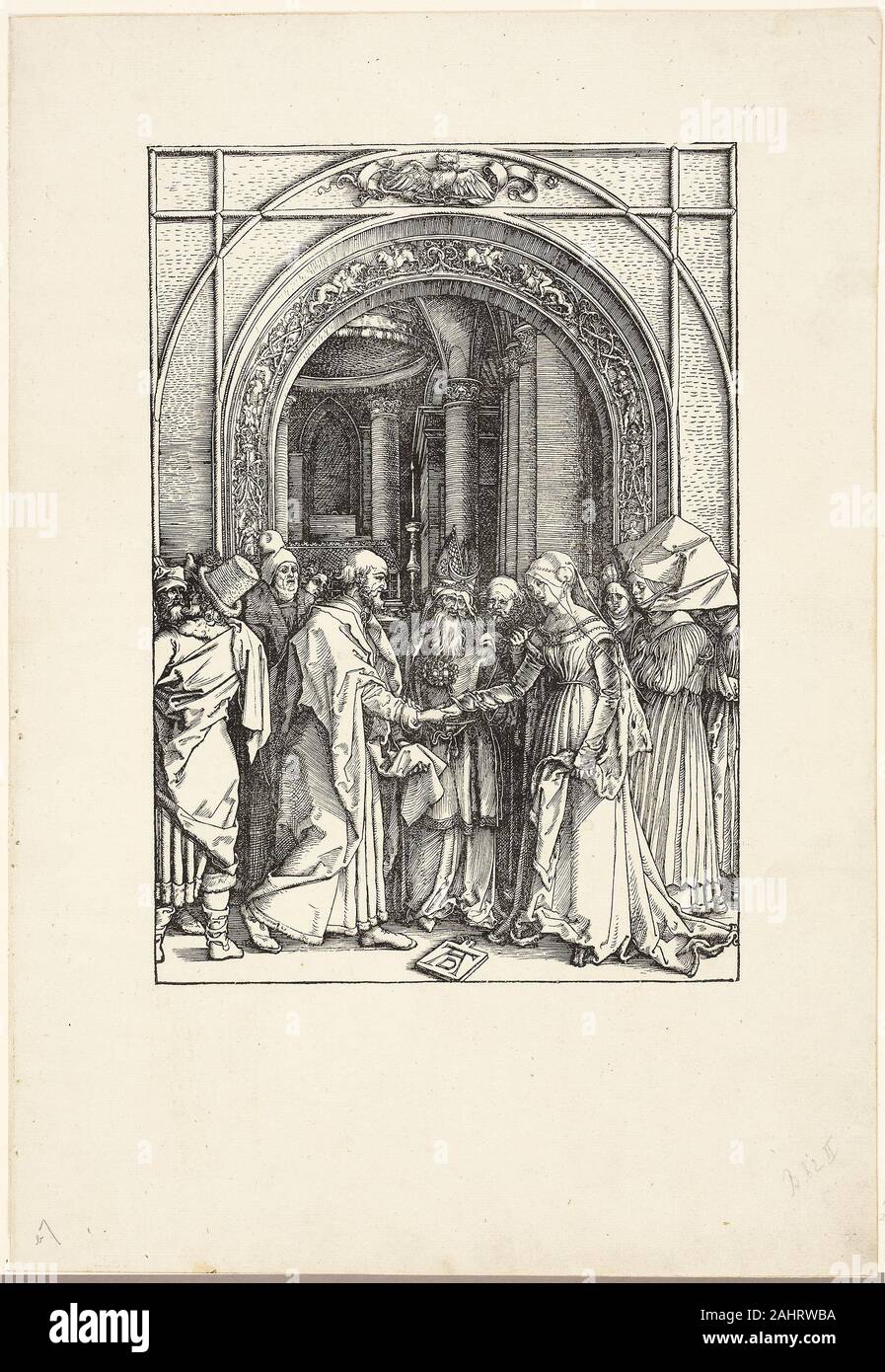 Albrecht Dürer. Il fidanzamento della Vergine, dalla vita della Vergine. 1504. Germania. Xilografia in nero su avorio di cui la carta Foto Stock