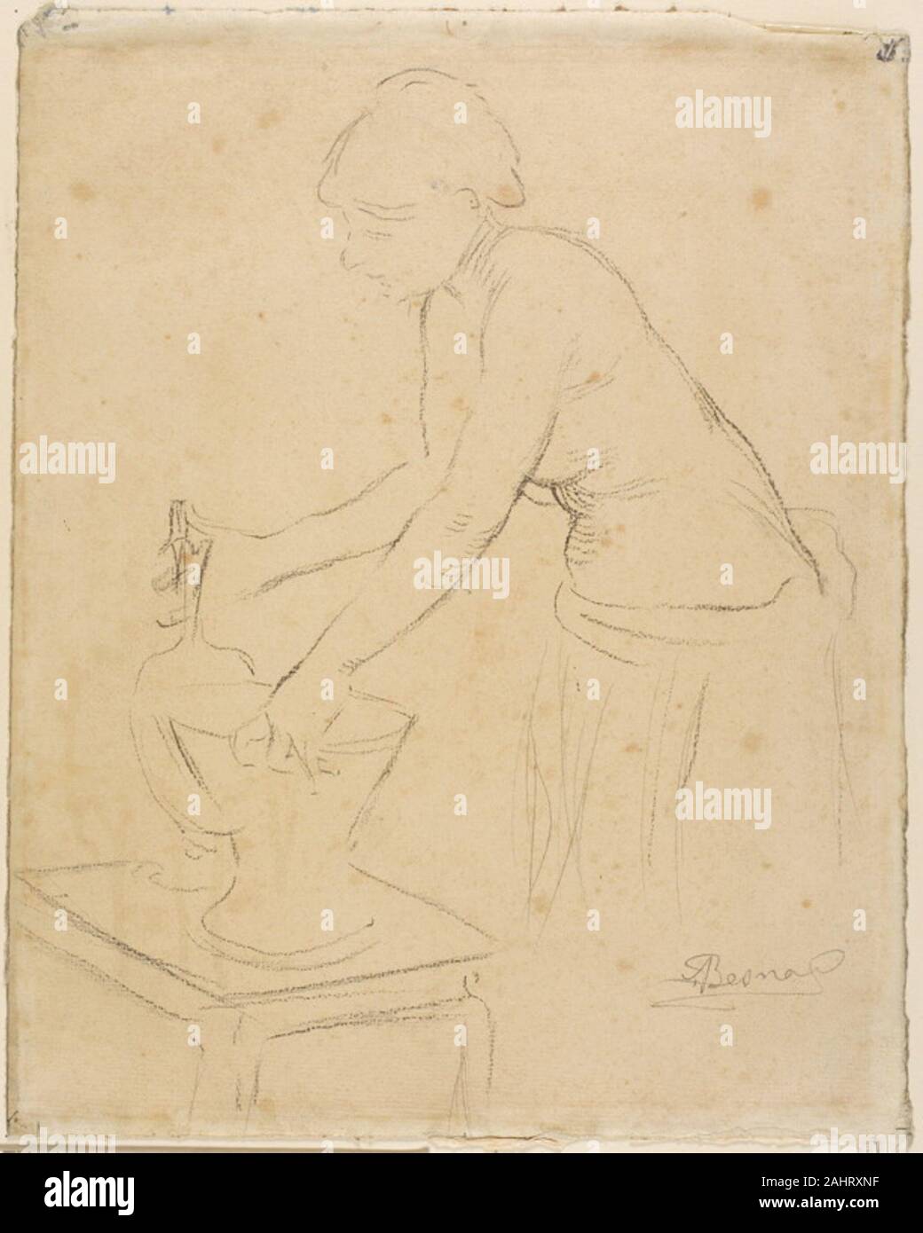 Albert Besnard. Donna al suo toilette. 1869-1922. La Francia. Il carbone di legna, su avorio carta vergata, decolorata per tan Foto Stock