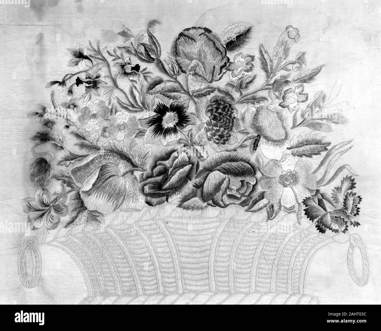 Immagine (punto dell'ago). 1701-1800. La Francia. Seta, ad armatura a tela; ricamati con fili di seta in raso e catenella Foto Stock