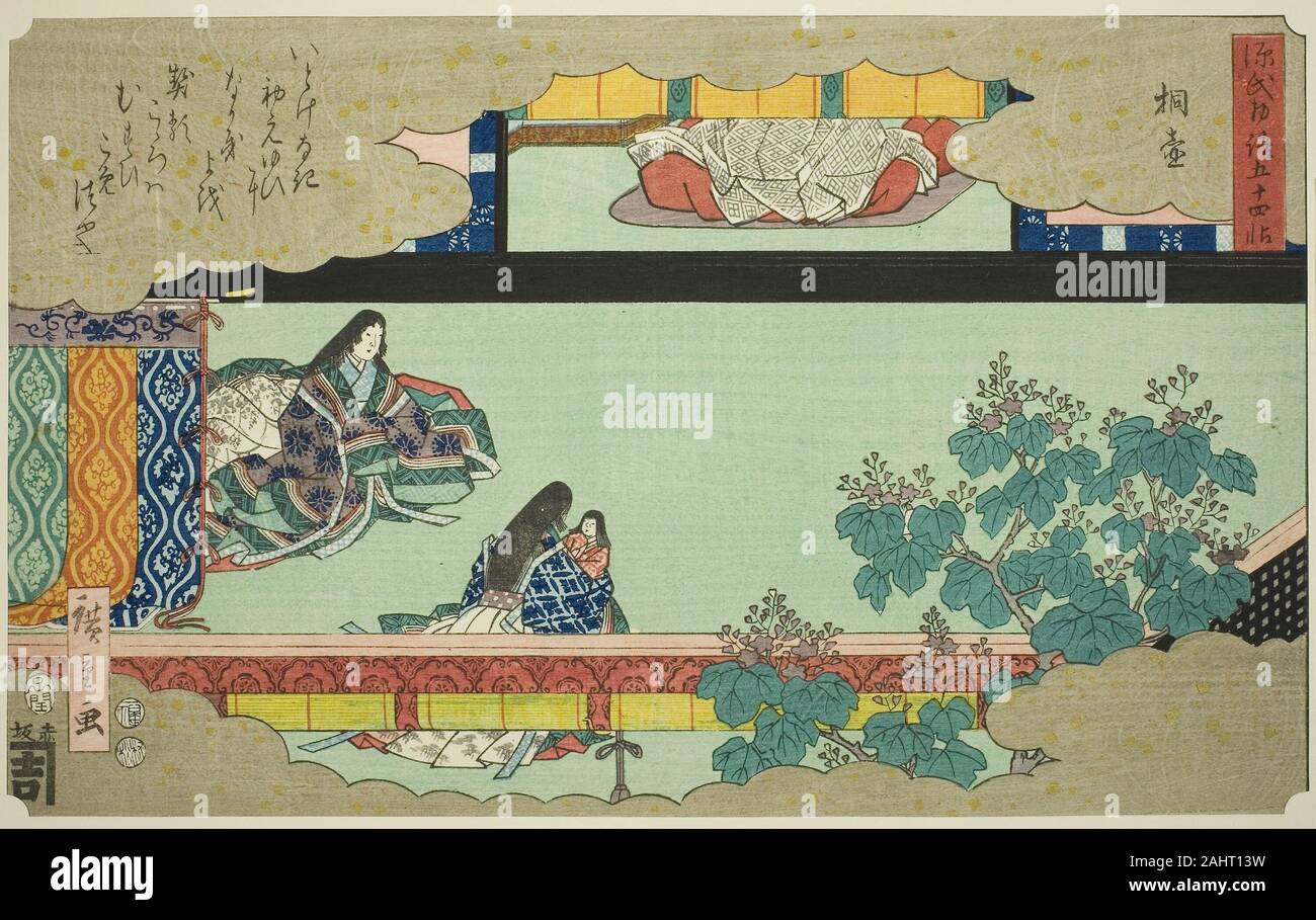 Utagawa Hiroshige. Kiritsubo, dalla serie di cinquanta quattro capitoli del racconto di Genji (Genji monogatari gojuyonjo). 1852. Il Giappone. Colore stampa woodblock; oban Foto Stock