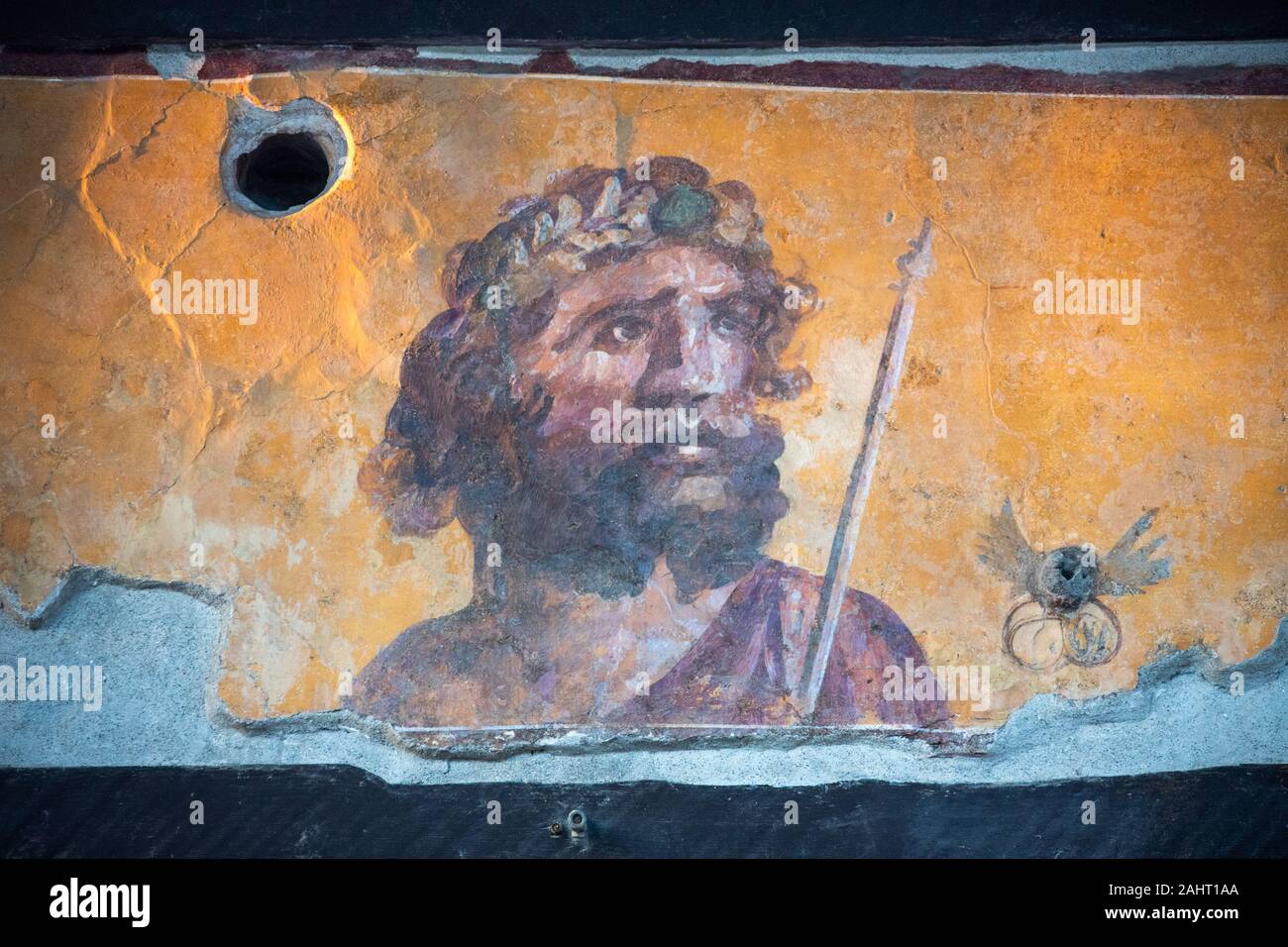 Raffigurazione di Dio Zues sulla parte anteriore di un business a Pompei Italia Foto Stock