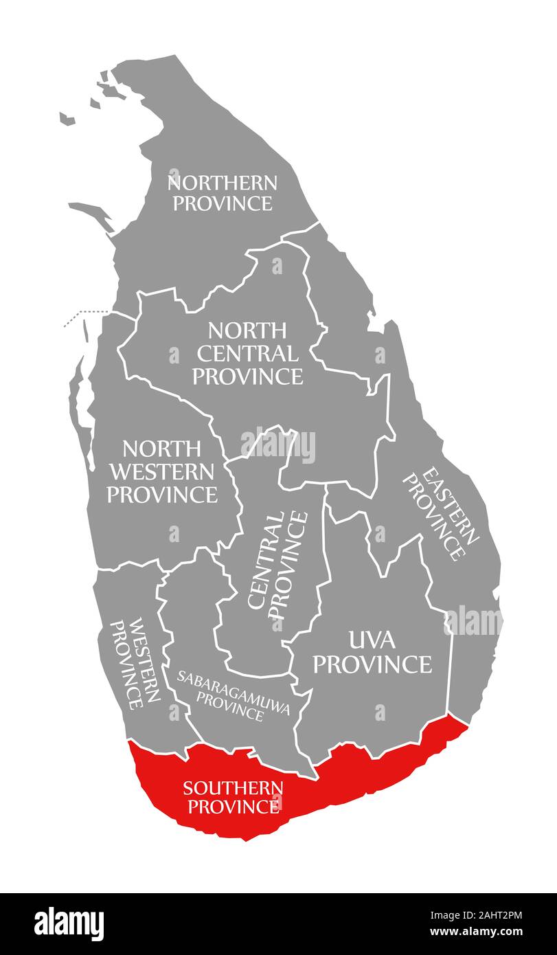 Provincia Meridionale evidenziata in rosso nella mappa di Sri Lanka Foto Stock