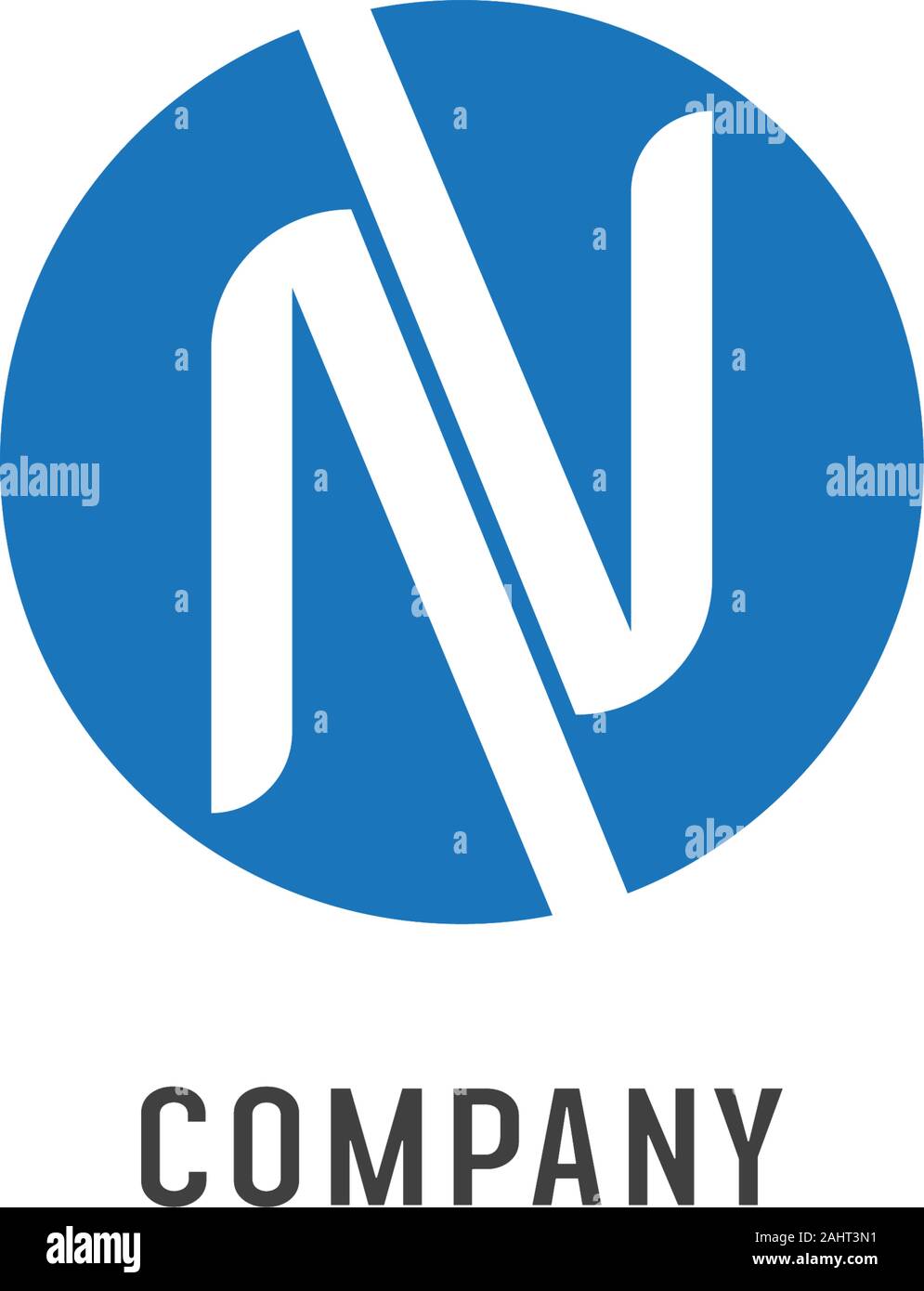 Lettera n alfabetico Logo Design modello NV Abjad iniziale AV, semplice e pulita, monogramma, blu, bianco, arrotondato ellisse Logo Lettermark concetto, forte Illustrazione Vettoriale