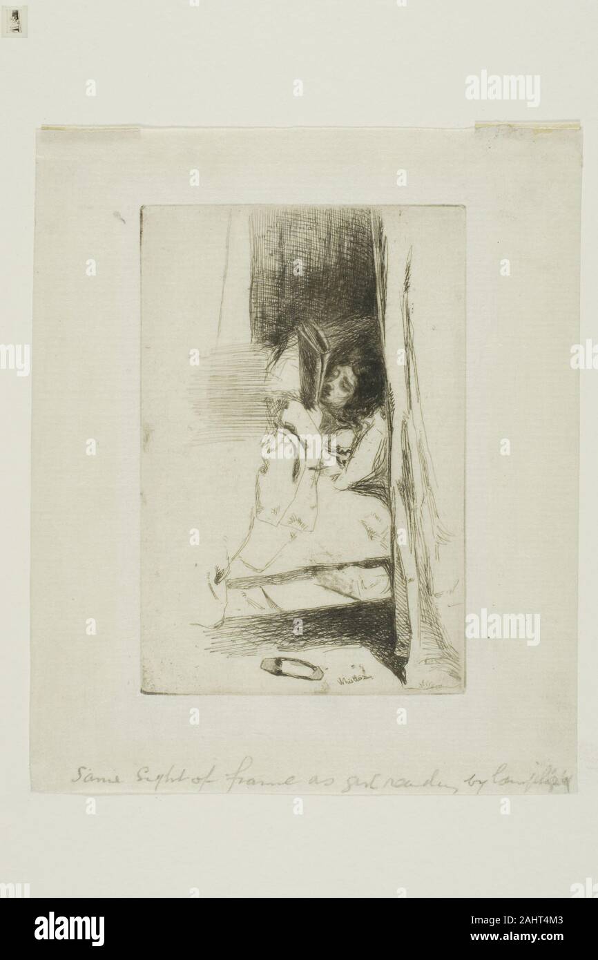 James McNeill Whistler. La pantofola. 1859. Stati Uniti. Incisione e puntasecca con fallo di mordere in inchiostro nero sulla crema di carta giapponese come l'attuale Mostra Impressionismo, moda e modernità dimostra, donne nel tardo XIX secolo sono stati regolarmente definito dal loro abbigliamento. Abbigliamento, trucco, e accessori spesso riflette non solo una donna di status sociale ma anche il suo carattere e la moralità. Studioso Justine De Young ha osservato del periodo, "vestire elegantemente e con gusto divenne così una delle preoccupazioni centrali di una donna borghese della vita quotidiana, come non soltanto il suo appeara Foto Stock