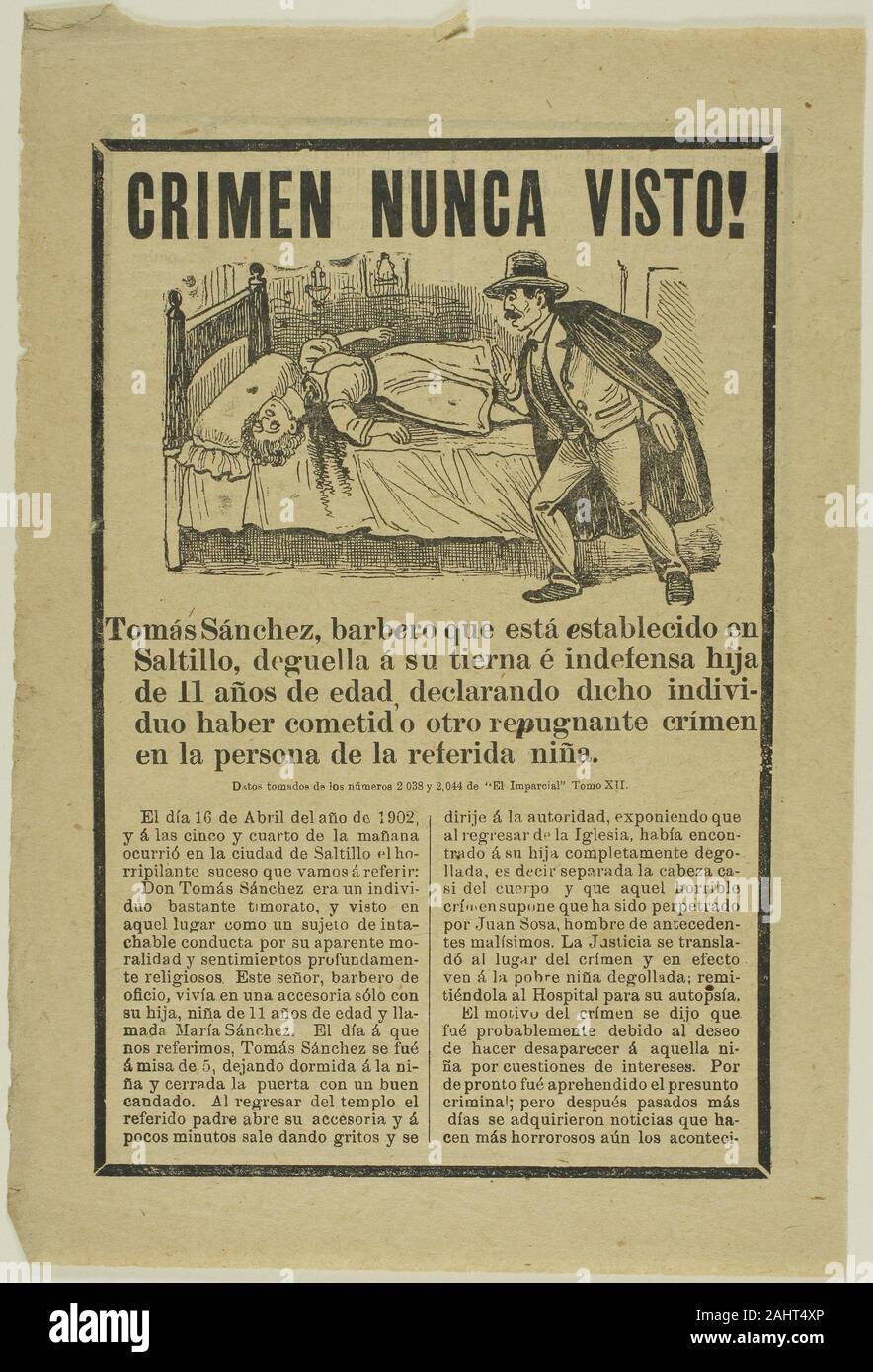 José Guadalupe Posada. Il crimine mai visto prima!. 1871-1913. México. Incisione in rilievo su carta Foto Stock