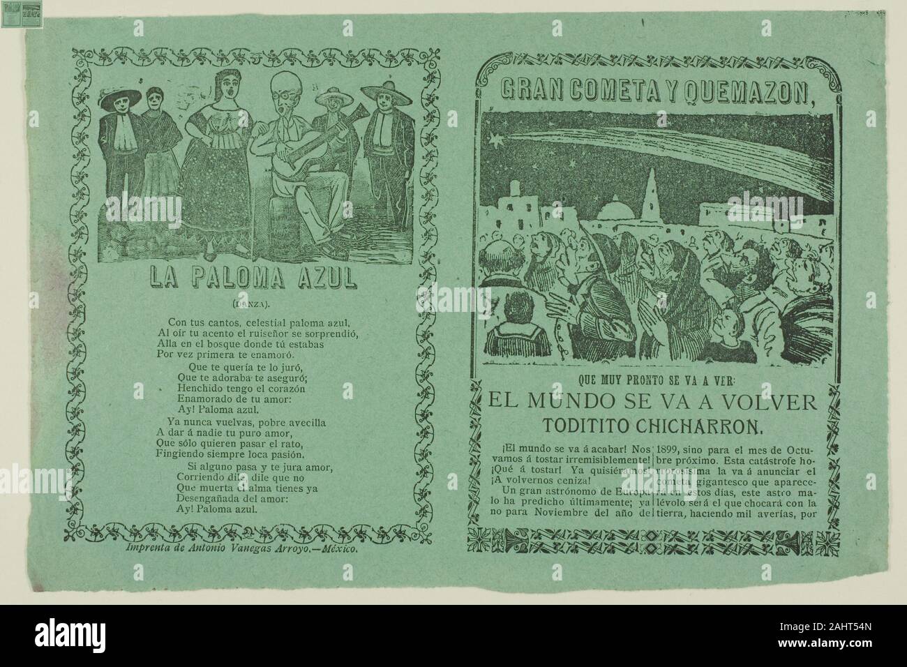 José Guadalupe Posada. Grande cometa e Fiery Blaze. 1894-1904. México. Di incisione in rilievo (sinistra) e foto-attacco di sfiato, con incisione sul verde carta intessuta Foto Stock