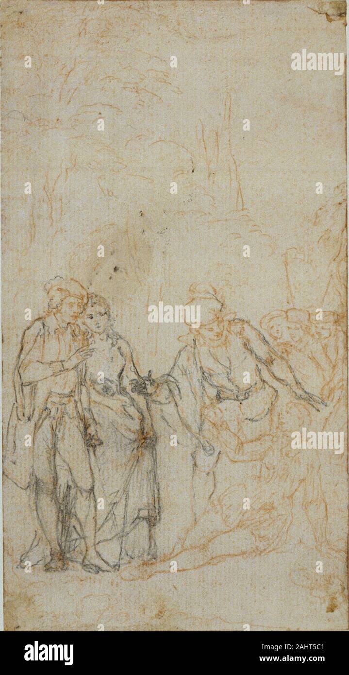 Hubert Gravelot François. Unidentified illustrazione letteraria con un gruppo di figure che circondano la figura reclinabili in orizzontale. 1719-1773. La Francia. Grafite, oltre gesso rosso, la crema di cui carta, stabilite su avorio di cui la carta Foto Stock