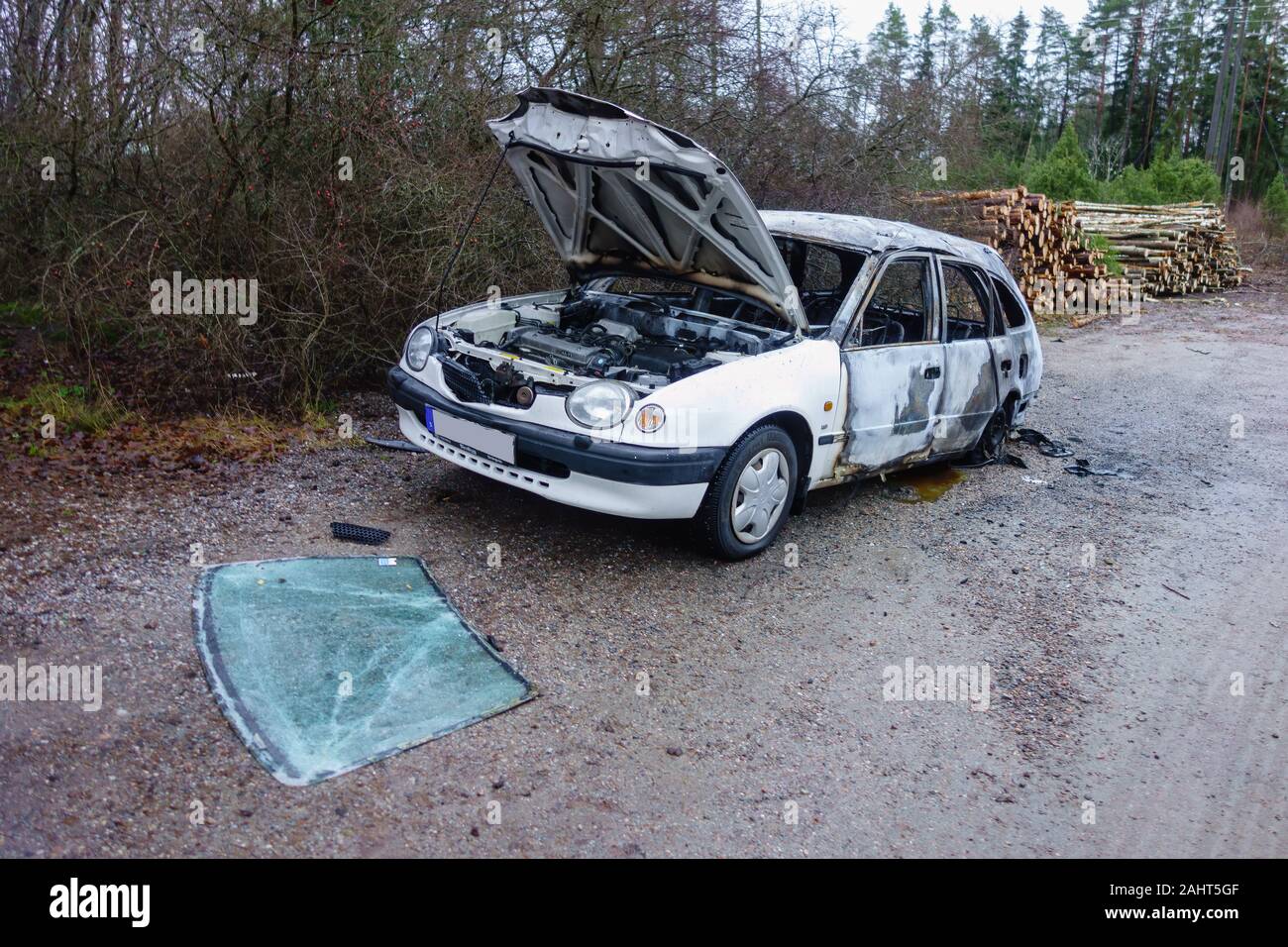 Un bruciato auto. Foto Stock