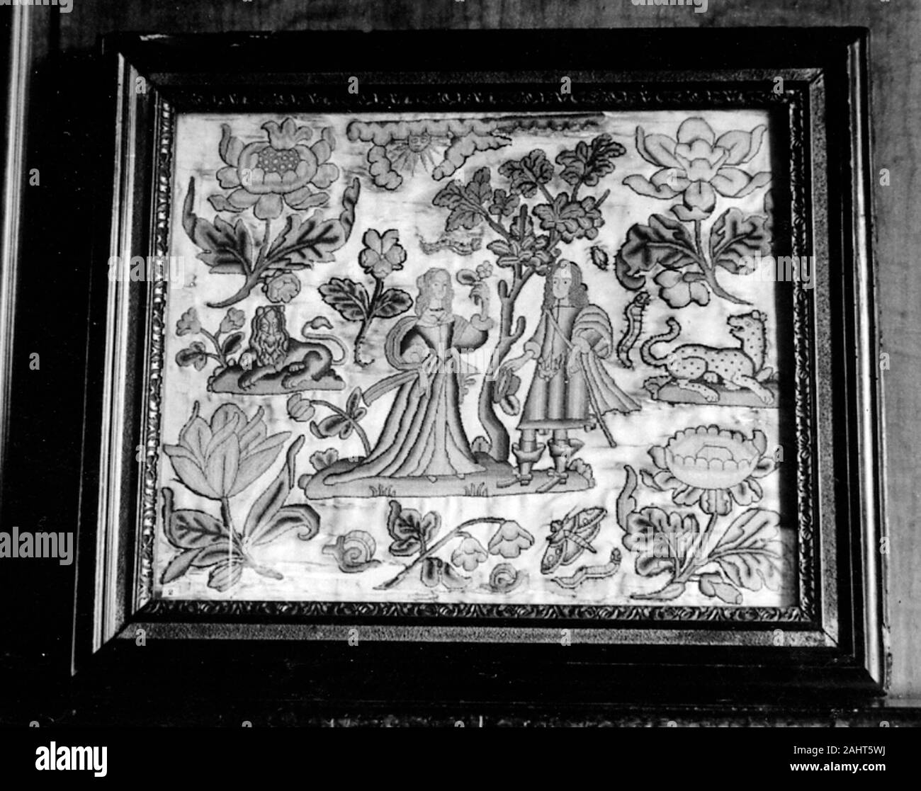 Picture (raffiguranti William e Maria). 1859-1879. In Inghilterra. Seta, raso; ricamato in seta in tenda stitch; appliquéd; telaio in legno Foto Stock