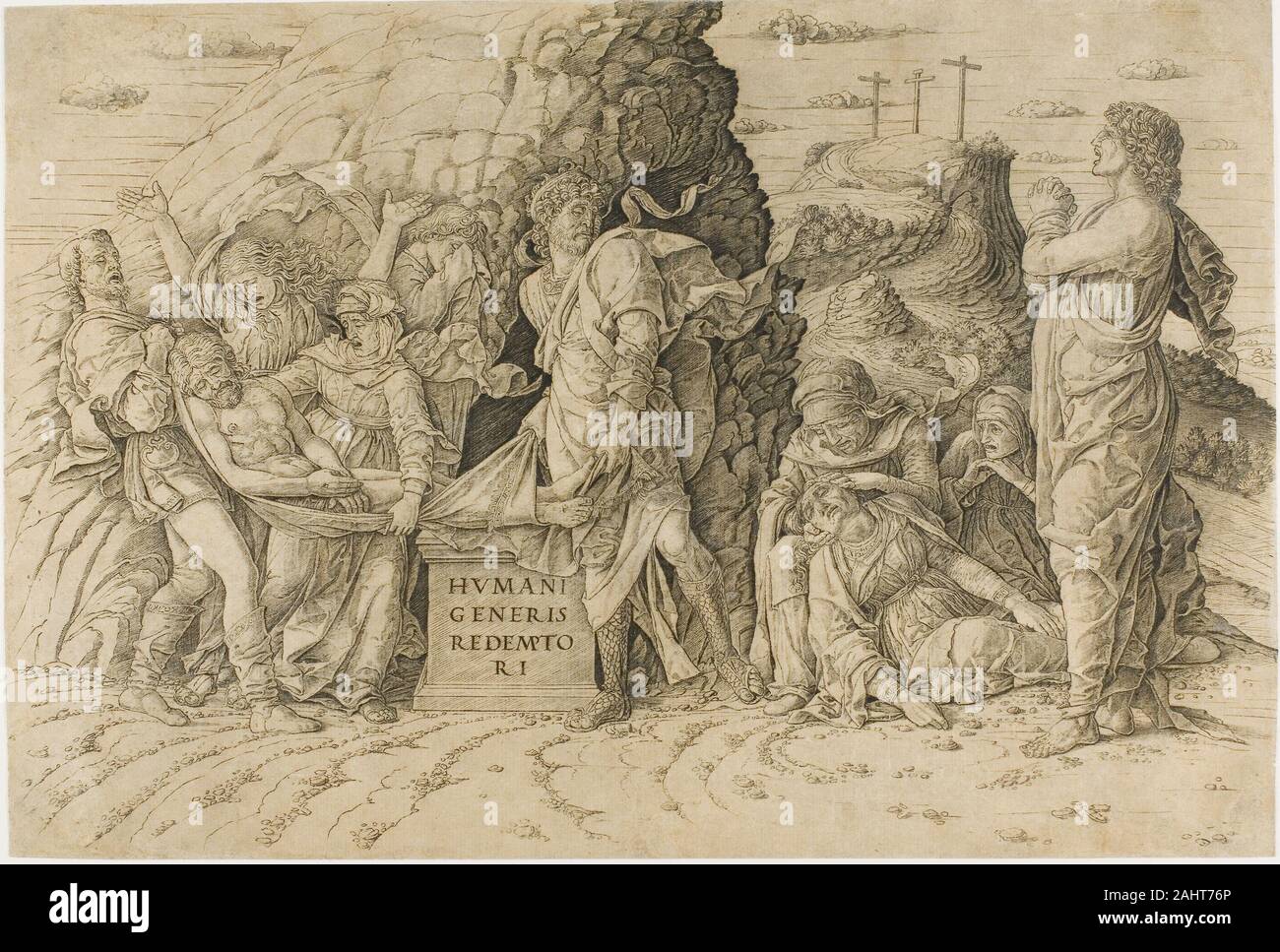 Andrea Mantegna. La tumulazione. 1465-1475. L'Italia. Incisione in bianco e nero in crema di latte di cui la carta Foto Stock