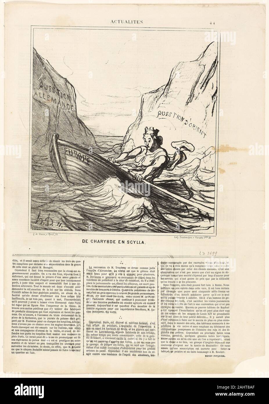 Daumier Honoré-Victorin. Scilla e Charybds, piastra 44 da Actualités. 1869. La Francia. Litografia in nero su bianco carta intessuta Foto Stock