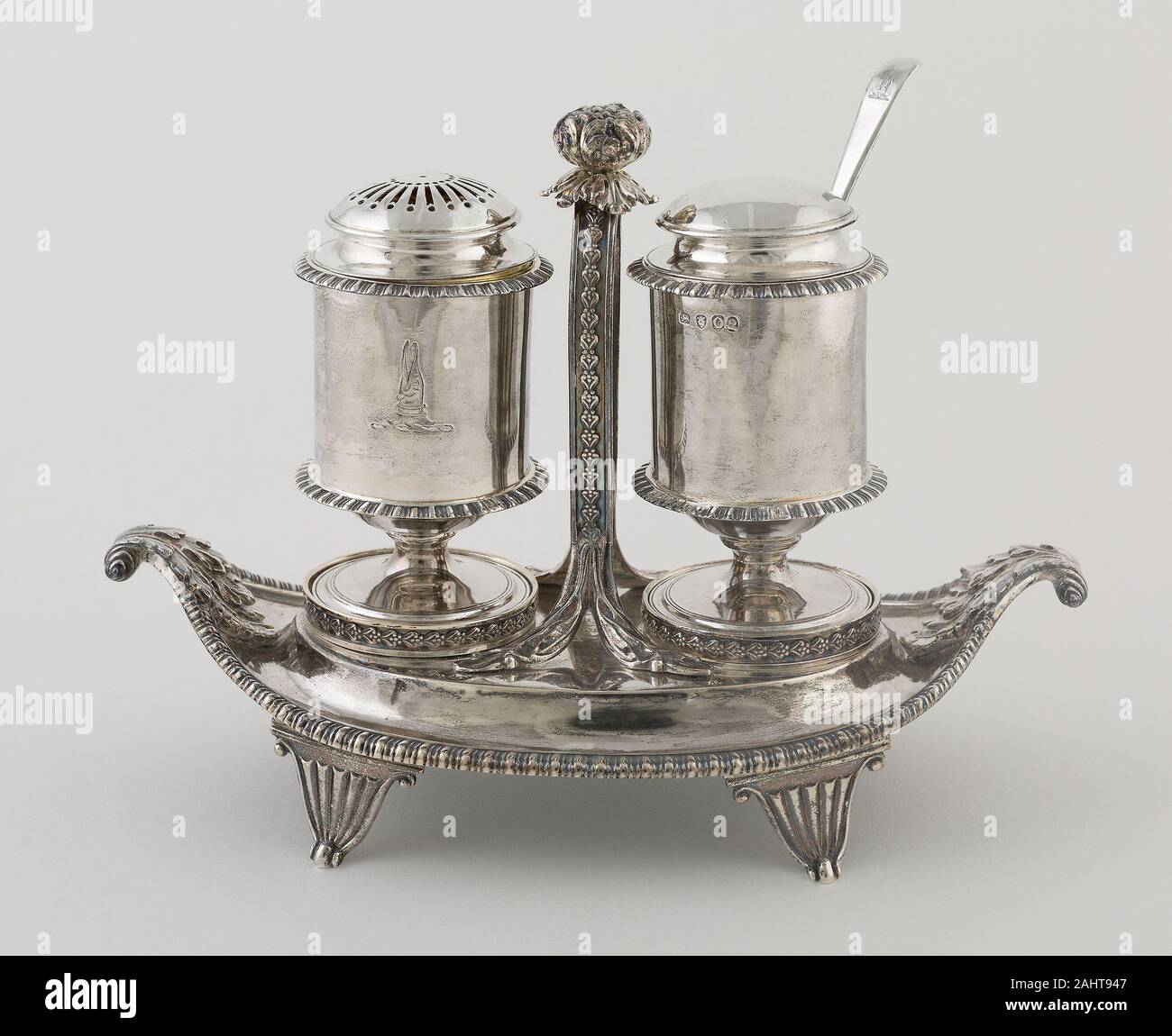 Rebecca Emes (maker). Set condimento. 1809. In Inghilterra. Argento Foto Stock