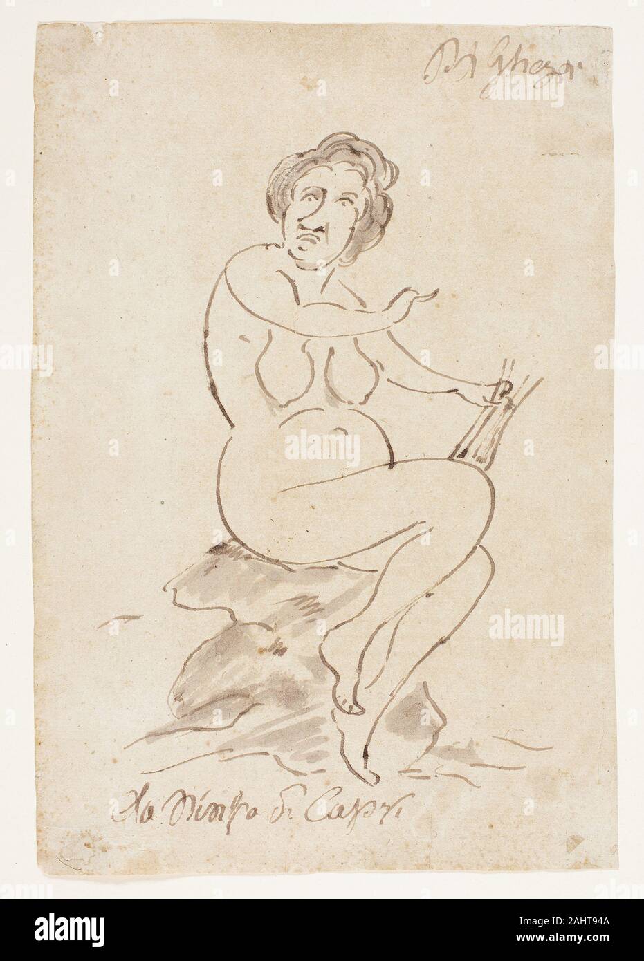 Pier Leone Ghezzi. La Ninfa di Capri. 1694-1755. L'Italia. Penna e inchiostro bruno, con spazzola e lavaggio marrone, su avorio di cui la carta Foto Stock