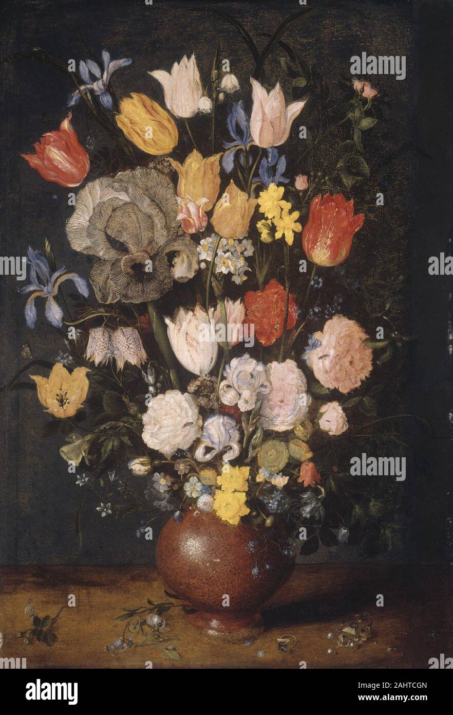 Jan Brueghel il Vecchio. Bouquet di fiori in un vaso di terracotta. 1605-1615. Le Fiandre. Olio su pannello Foto Stock