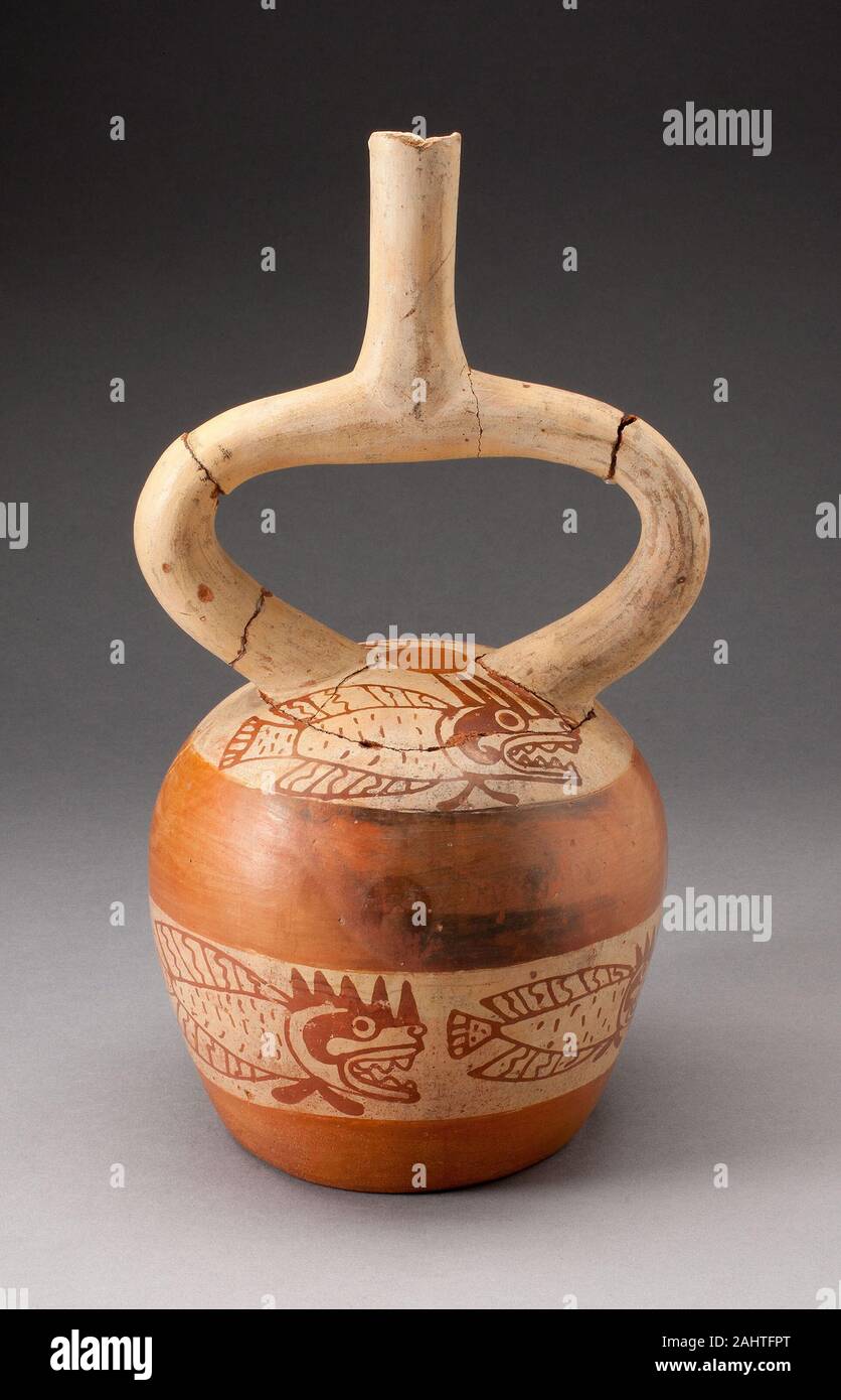 Moche. Staffa recipiente raffiguranti bande di pesce astratta. 100 BC-500 D.C. Il Perù. Ceramica e pigmento Foto Stock