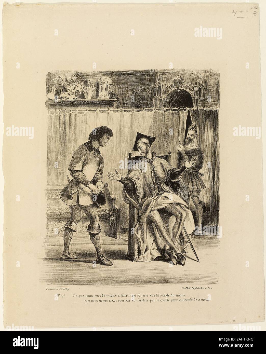 Eugène Delacroix. Mephistopheles ricevere lo studente. 1828. La Francia. Litografia in bianco e nero in avorio carta intessuta Foto Stock