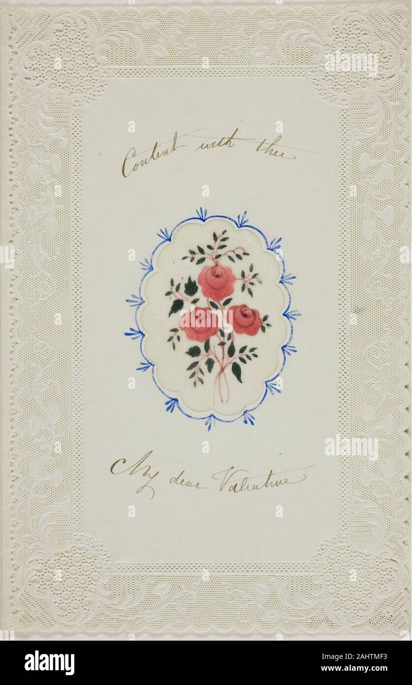 Contenuto con te i miei cari Valentine (Valentino). 1845-1855. In Inghilterra. Acquerello e penna e inchiostro nero, con elemento collaged sul tagliare un avorio goffrato carta intessuta (LACE) Foto Stock