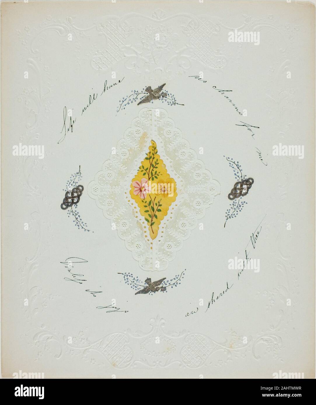 George Kershaw. La vita non avrà alcun fascino per me (Valentino). 1845-1855. In Inghilterra. Elementi Collaged e acquerello, con penna e inchiostro nero su carta goffrata off-white carta intessuta Foto Stock