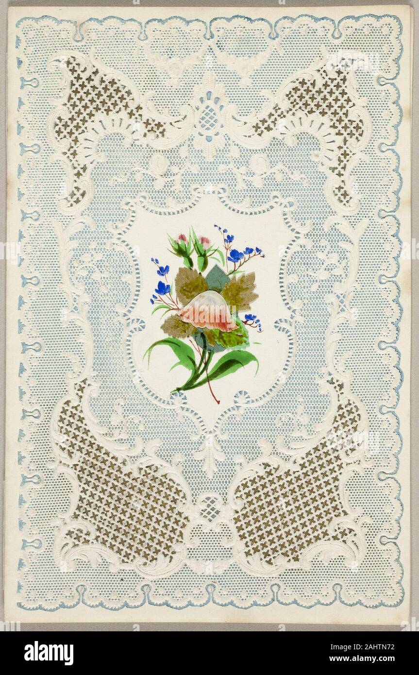 Untitled Valentine (Fiori). 1840-1850. In Inghilterra. Elementi Collaged e acquerello su blu e accentati avorio goffrato carta intessuta Foto Stock