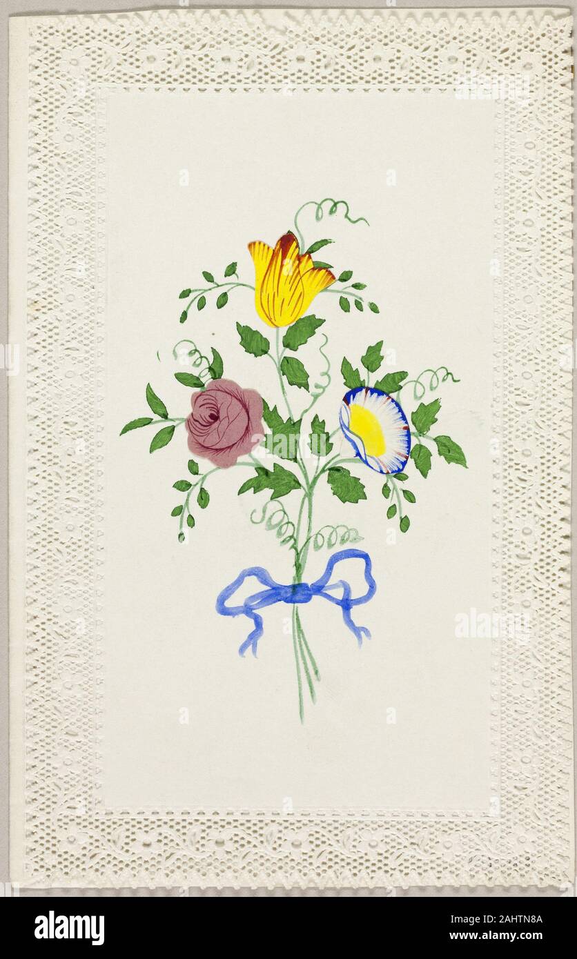 Untitled Valentine (Fiori). 1835-1845. In Inghilterra. Acquarello e collaged elementi sul taglio e avorio goffrato carta intessuta (LACE) Foto Stock