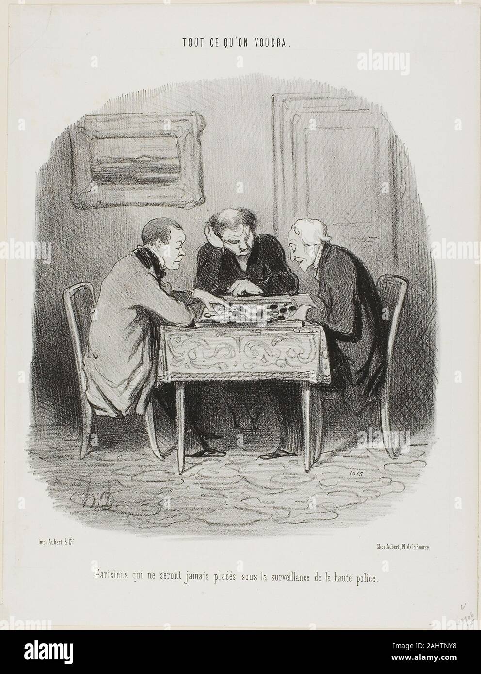 Daumier Honoré-Victorin. I parigini che non potranno mai essere poste sotto la sorveglianza della polizia segreta, piastra 12 da Tout ce qu'on Voudra. 1847. La Francia. Litografia in nero su bianco carta intessuta Foto Stock